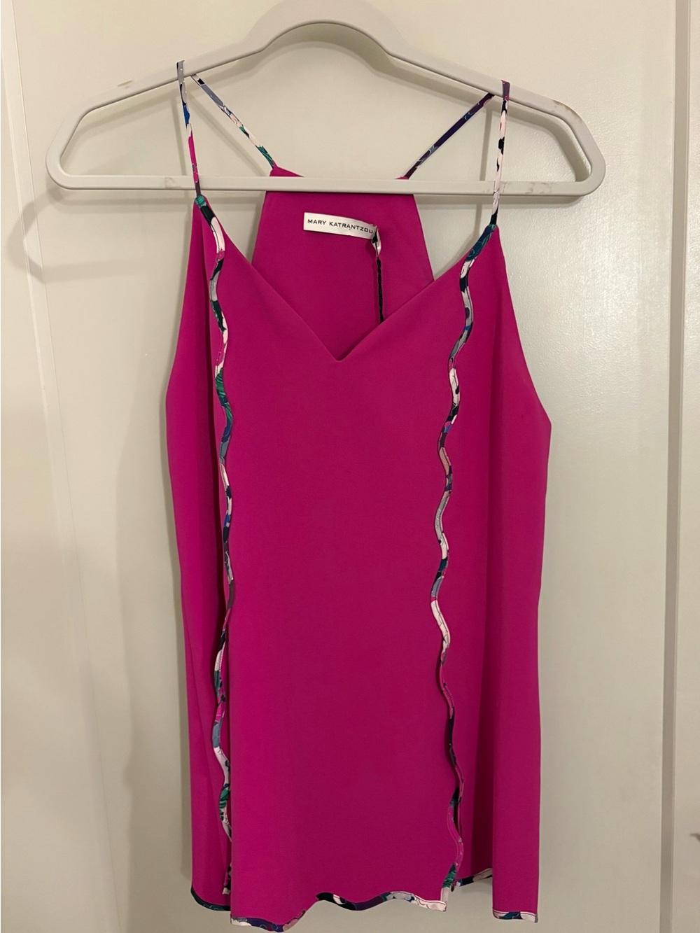 MARY KATRANTZOU Hot Pink V-Neck Slip Camisole with Printed Trim